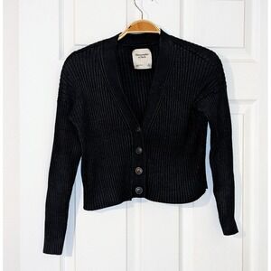 Abercrombie & Fitch‎ XS Black Cardigan Sweater Ribbed Knit Button Up Long Sleeve